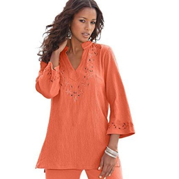 Roaman's Tops - NWT Plus Size embroidered trapeze tunic, cotton